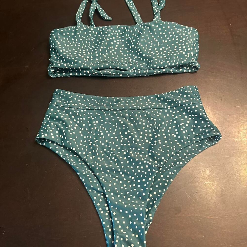 Green and white polka dot